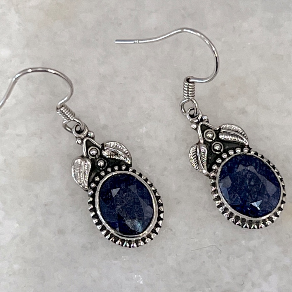 Blue Sapphire Sterling Silver Dangle Earrings